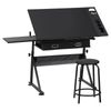 Adjustable Drafting Table Art Desk Drawing Table with Drawers, Stool Black