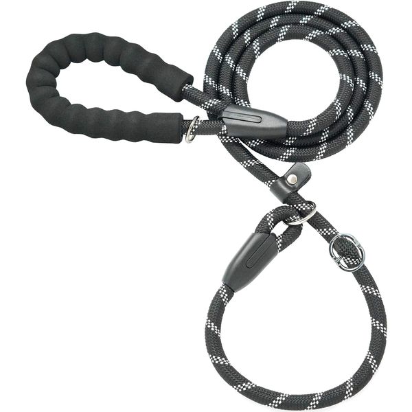 iYoShop Durable Slip Lead Dog Leash with Padded Handle and Highly Reflective Threads, No Pull Dog Training Leash, (1/2" x 6 FT, Black)