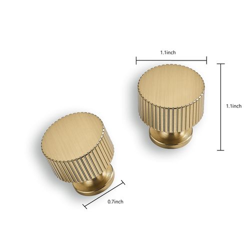 ZAUYX 10-Pack 1-1/8 Inch Knob Brushed Brass Cabinet Pulls Solid Heavy Duty Cabinet Pull is Suitable for Drawers Dressers Handles Kitchens Bathroom cabinets