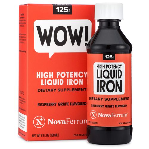 NovaFerrum WOW | 125 High Potency Liquid Iron Supplement for Adults | Liquid Iron For Men & Women | Iron Deficiency | 125mg of Iron Per 5mL Dose | Vegan Verified | Gluten Free Certified | Sugar Free | Raspberry Grape | 6 Fl Oz (180 mL)