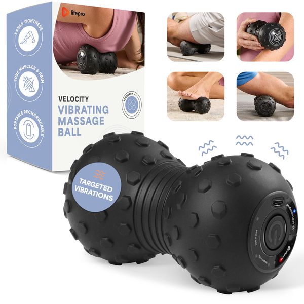 LifePro 4-Speed Vibrating Massage Ball - Peanut Massager Combines a Lacrosse Ball with Vibrating Foam Roller | Vibration Roller for Recovery, Mobility & Deep Tissue Trigger Point Therapy (Black)
