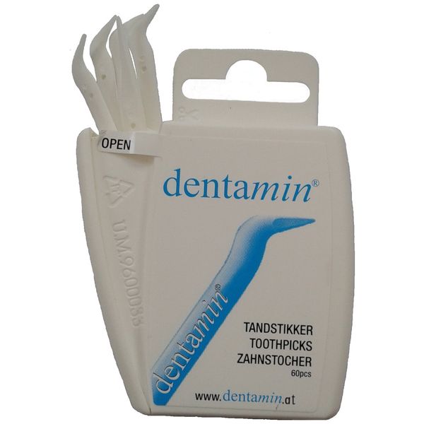 Dentamin® pocket box, 60 toothpicks in practical dispenser box.