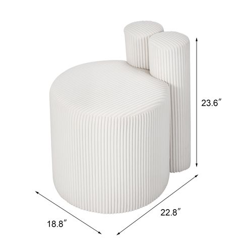 Asense Modern Round Ottoman Foot Stool, Pouf Ottoman Foot Rest, Vanity Stool Chair, Upholstered Footstool for Living Room, Bedroom, Corduroy White