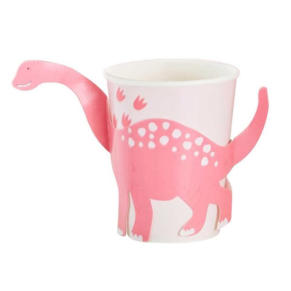 Ginger Ray Party Like a Dinosaur Pink Paper Cups-8 Pack, 8 Count (Pack of 1)