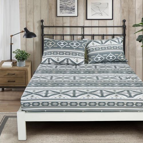 Chezmoi Collection 4-Piece Southwestern Geometric Motif Sheet Set Full Size - Multicolor Gray White Light Brown Printed Brushed Microfiber Lightweight Breathable Deep Pocket Bed Sheets