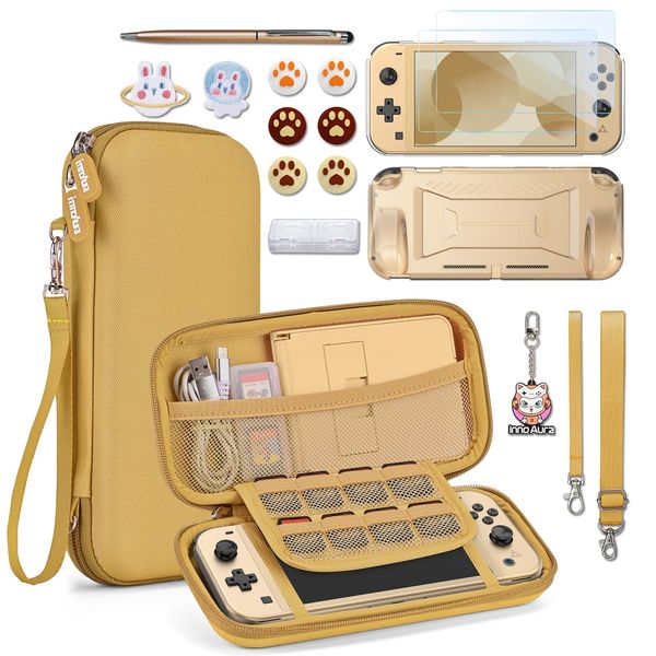 innoAura Switch Lite Case 18 in 1 Switch Lite Accessories Bundle with Switch Lite Carrying Case, Switch Game Case, Switch Lite Screen Protector, Switch Stand, Switch Thumb Grips (Golden)