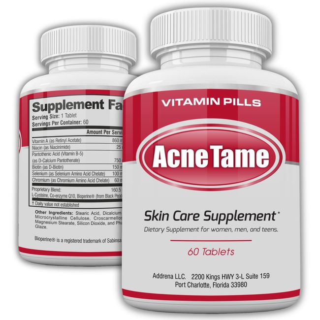 Acne Tame- Clear Skin Vitamins Pill for Oily Skin Treatment & Hormonal Acne