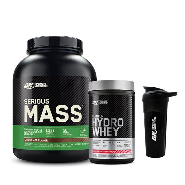 [+Shaker] ON Platinum Hydro Whey 800g Strawberry + ON Serious Mass 2.72kg Chocolate