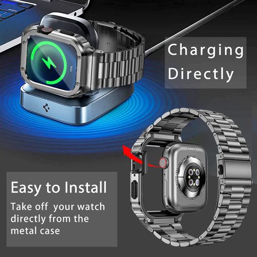 MioHHR Stainless Steel Band and Case Compatible with Apple Watch Band 45mm, Men Metal Protective Bumper Cover for iWatch Series 9/8/7, Space Grey