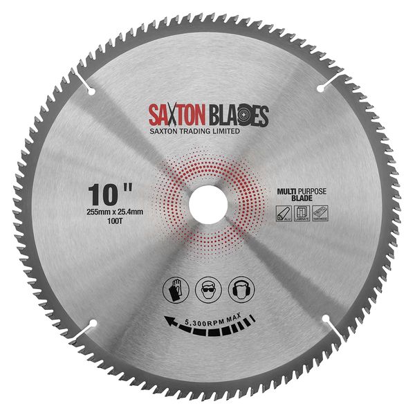 TCT255100TTCG254B Saxton TCT Circular Saw Blade 255mm x 100T x 25.4mm Bore Aluminium Laminate Hardwood fits Evolution