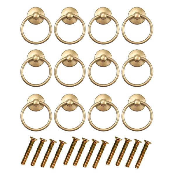 FANGZHE 12PCS Vintage Kitchen Cupboard Knobs Pulls, Handle Painted Gold Round Cabinet Knob Retro Drawer Door Cupboard Dresser Drop Ring Pull Handle with Screws Copper Cupboard Handles (Gold)