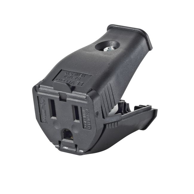 Leviton 3W102-E Clamptite Hinged Cord Outlet, 2-Pole, 3-Wire, 125V, 15A, Thermoplastic, Black