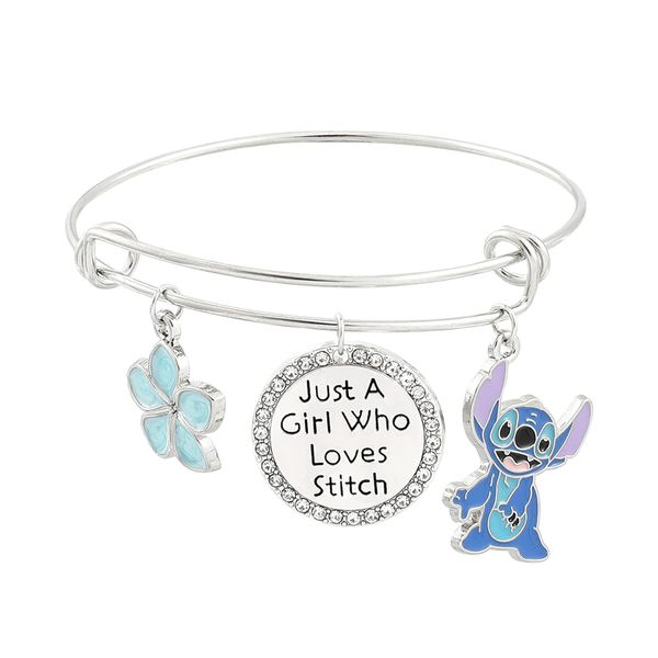 Ohana Family Stitch Charm Bracelet - Just A Girl Who Loves Stitch Inspirational Mantra Quote Bracelets, Stitch Gift Ohana Jewelry for Boys Girls Stitch Lover (Stitch Bracelet-Girl Love Stitch)