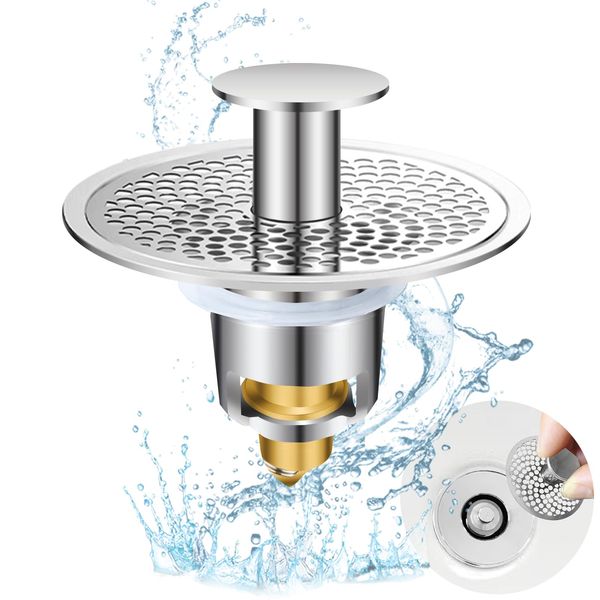 Pop-up Drain Stopper, Washbasin, Garbage Stopper, Kyododoya Second Generation Drain Net, Stainless Steel, Clog Prevention, Washbasin, Bathtub, Bathroom Sink, Sink, For Kitchen (Suitable for Inner