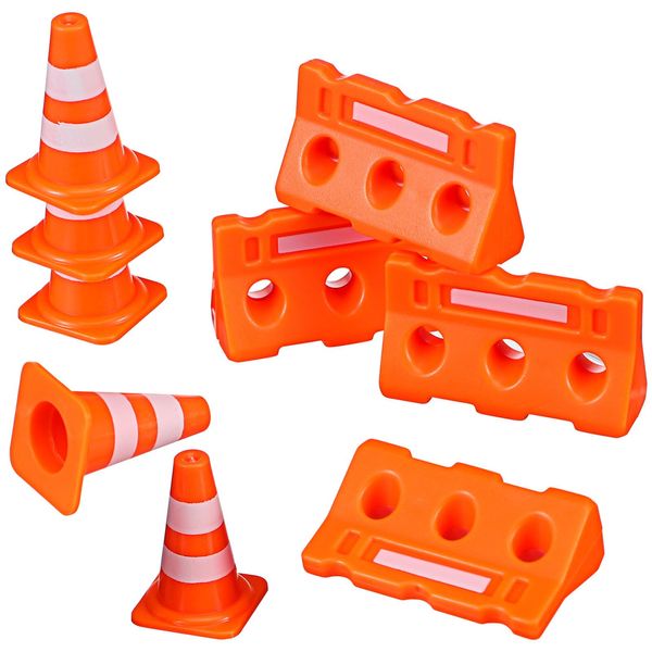 Gadpiparty 24pcs Mini Traffic Cones Plastic Fence Roadblock Signs Playset Construction Road Cones Tiny Marker Cones Roadblock Cone Models Educational Plaything for Kids