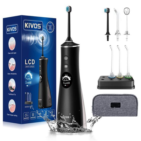 KiVOS Jet Washer, Oral Cleaning Device, Water Flow Toothbrush, DIY Mode, Freely Adjustable, Water Floss with Nozzle Stand, Oral Washer, Bath, Floss, Mouthwasher, Interdental Mouth, Water Flow Toothbrush, Black, 2022 Model