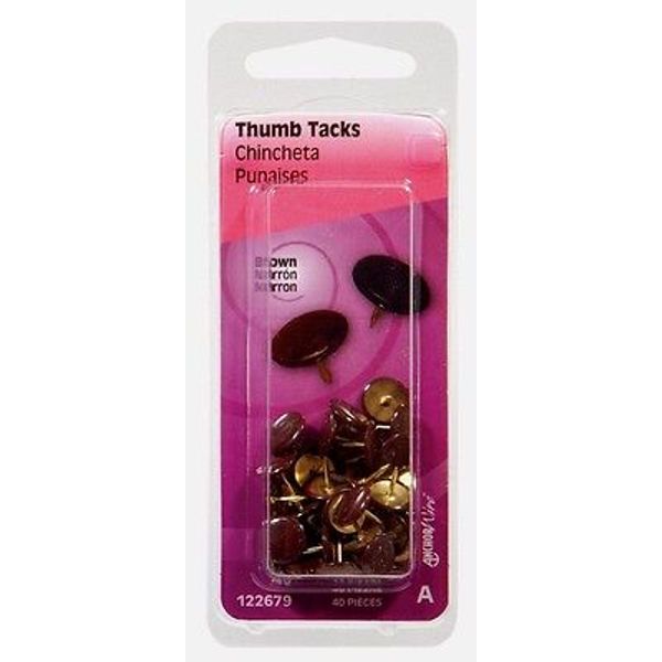 Hillman Thumb Tacks 3/8" L Brown Home Office Teacher School 40 pk. 122679