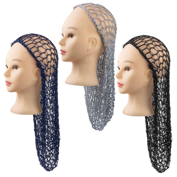 Framendino, 3 Pieces Long Mesh Crochet Hair Net Sleeping Hair Net Cap Soft Sleeping Cap Hair Accessories for Women