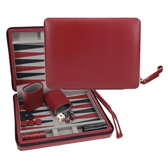 WE Games Burgundy Magnetic Backgammon Set with Carrying Strap - Travel Size