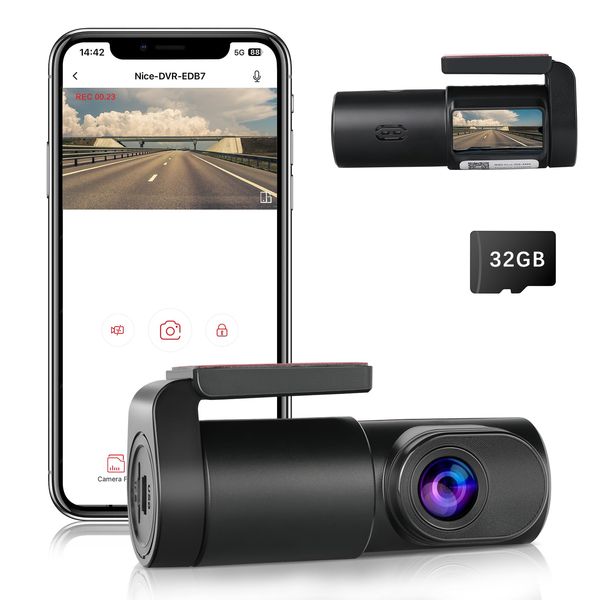 DINGBLUE Dash Cam Front with SD Card,1080P Mini WiFi DashCam for Cars,DVR Car Camera Dash with 0.96" mini screen,140° Wide-Angle FOV,Parking Monitor,Super Night Vision,App Control,G-Sensor