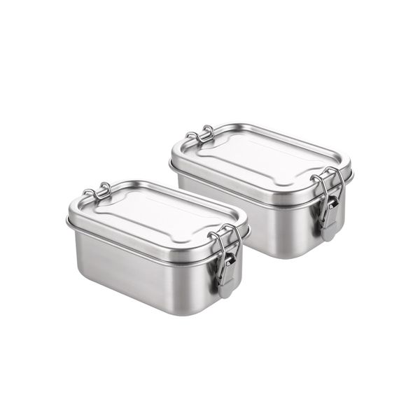 Misichao Small Stainless Steel Food Storage Containers - 400 ml Set of 2 Reusable Metal Snack Containers with Leakproof Lids for Lunch Box, Snacks & Leftovers | BPA-Free Plastic-Free | 2 Count