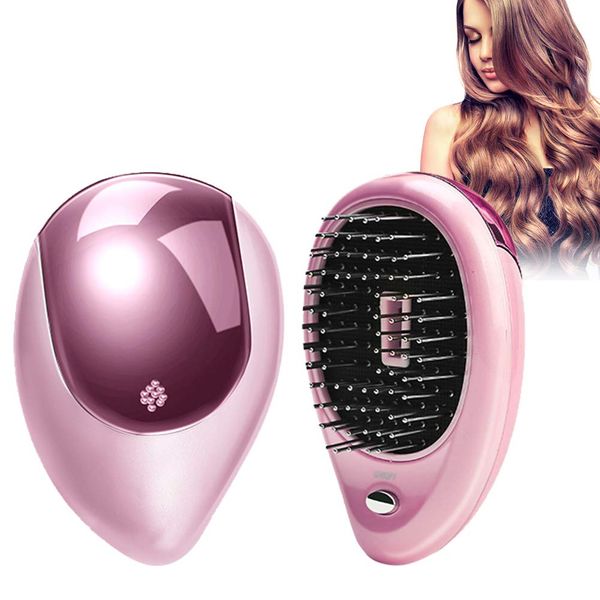 ionische Haarbürste, Mini Tragbare ionische Haarbürste Mini Haarbürste Kamm elektrische Vibration Massage Kamm Ionic Hair Straightener Brush (Rosa)