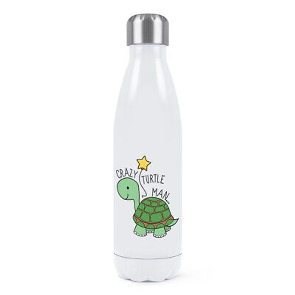 Crazy Turtle Man Double Wall Water Bottle Animal Joke Pet Dad Fathers Day Funny