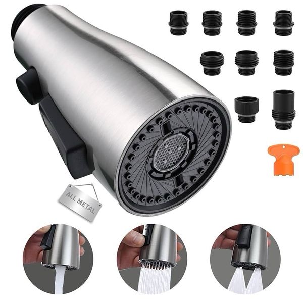 (UTD)Metal Kitchen Faucet Head Replacement, 3-Function Pull Down Spray Head