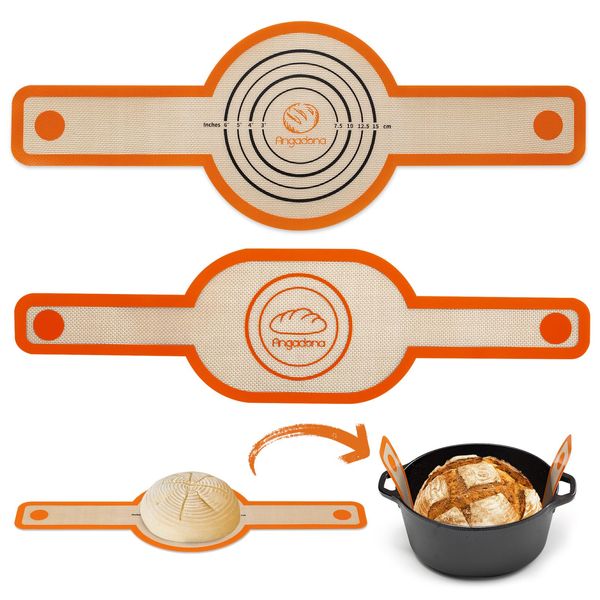 Silicone Bread Sling Oval and Round - Non-Stick & Easy Clean Reusable Oval Silicone Baking Mat for dutch oven. With Long Handles Sourdough Bread Baking mat tools supplier Liner,2 Orange Set