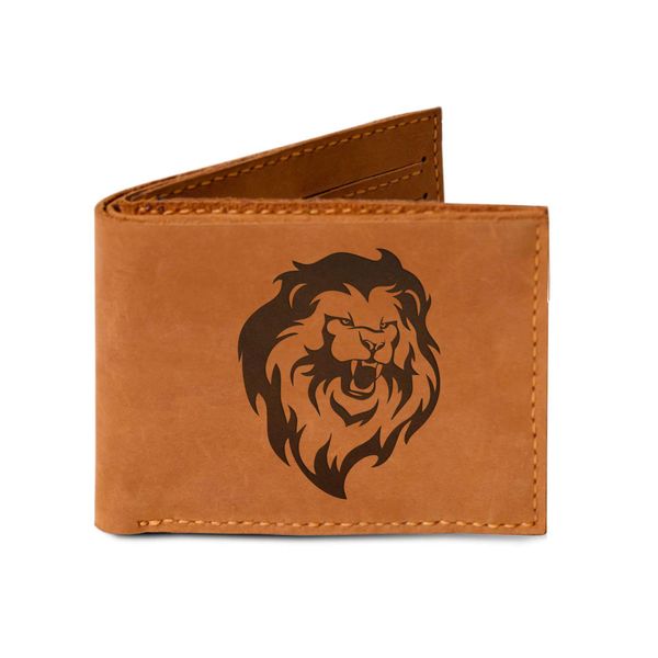 Men's Lion Tatoo Style -12 Handmade Genuine Pull-up Leather Wallet MHLT_03