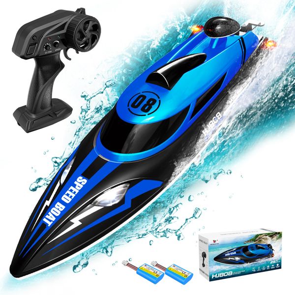 Levhorzn 2.4GHz Remote Control Boat, 22+MPH RC Speed Boat for Adults Kids Enthusiasts, Fast RC Racing Jet Boat for Lakes, River, Pool (Blue)