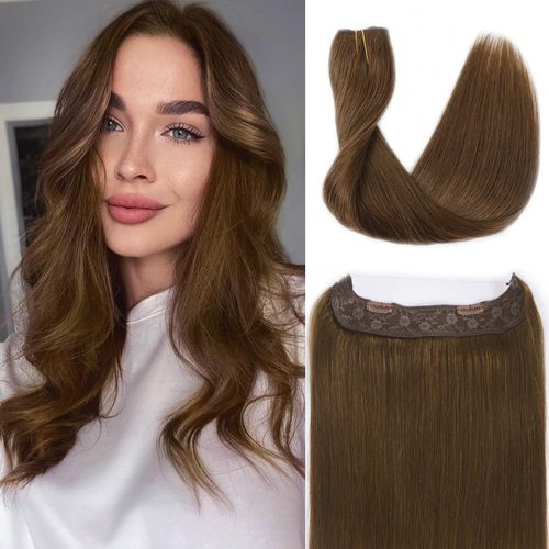 Tinashe Wire Hair Extensions Real Human Hair Medium Brown Straight Hair Extensions 16inch 80g Invisible Wire Fish Line Hair Extensions Straight Human Hair Extensions
