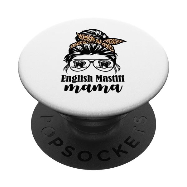 English Mastiff mama messy bun leopard PopSockets Adhesive PopGrip