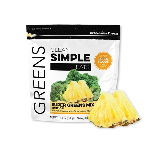 Clean Simple Eats Tropical Greens Powder Mix, Greens Superfood Powder Smoothie & Juice Mix, Gluten Free, Includes Powerhouse Superfoods Chlorella & Spirulina Powder Organic (30 Servings)