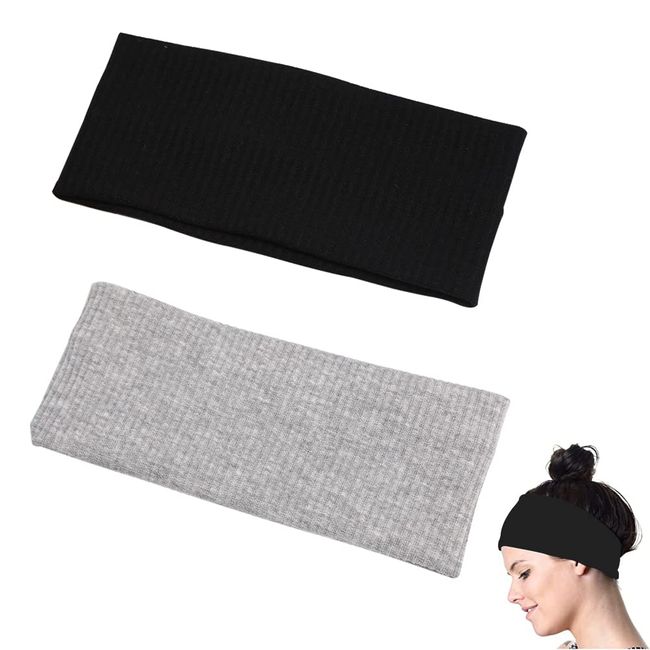 GHEART Stirnband Damen, Headband, Schweißband, Kopfband Damen, Haarbänder Sport, für Sport, Workout, Laufen, Radfahren und Yoga -Feuchtigkeitsabführend und Hoch Dehnbar, 2pc, Schwarz+Grau