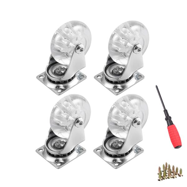 4 Pack Swivel Caster Wheels for Furniture, 2 Inch Heavy Duty Castor Wheels,YAEMIKY Crystal Clear Polyurethane Rolling Castors with 360 Degree Plate for Cabinet,Ottoman,Bench (500 Lbs,Screws Included)