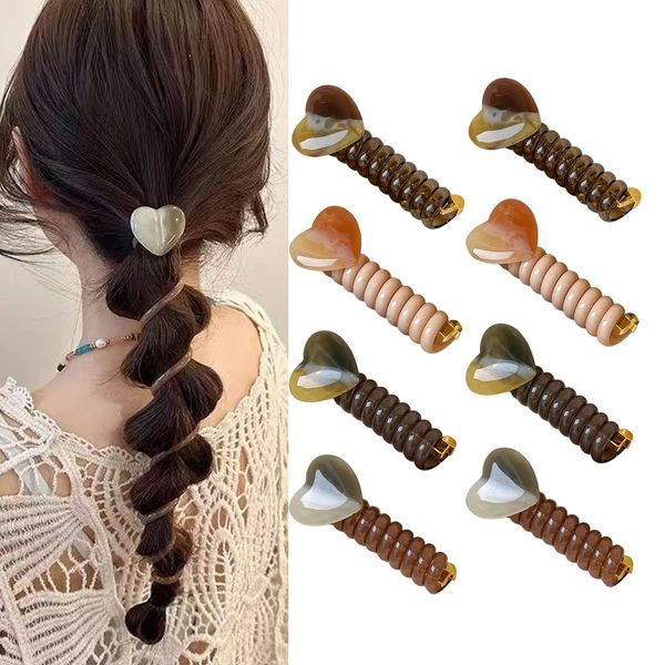 mdgfge 8Pcs Heart Design Ponytail Elastic Spiral Holder Hair Bands Rubber Ties Bundle Scrunchies Telephone Wire Accessories Fashion Style for Women Daily Use