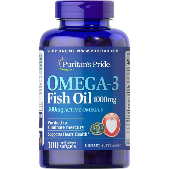 Omega-3 Fish Oil 1000mg (300mg Active Omega-3) 100 Softgels Mercury Free Omega 3