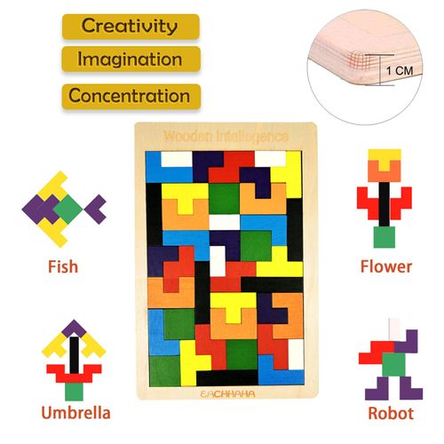 EACHHAHA 3 in 1 Wooden Intelligence Puzzles Set,Tangram puzzles,Bright colors, Improve color recognition and logic abilities,Building Blocks Game,Puzzles for Kids