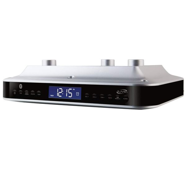 iLive Under The Counter Wireless Stereo Bluetooth Speaker, Digital Alarm Cloc...
