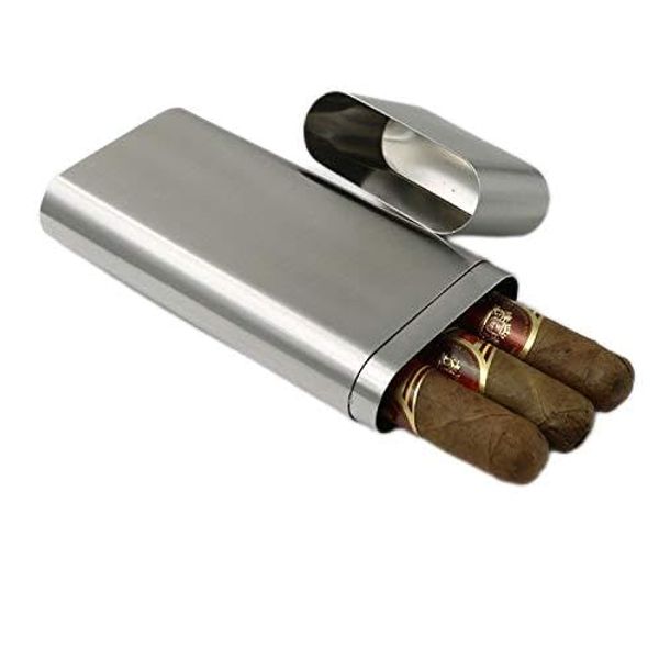 CNFLASK Stainless Steel Triple Cigar Case Cigar Tube Pocket Cigar Holder (Brush finish) (Stainless Steel, Brushed)