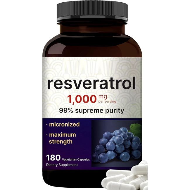 Resveratrol 1000mg 180 caps (Polygonum Cuspidatum) 99% Pure Trans-Resveratrol