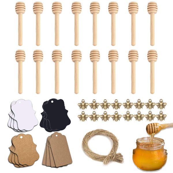 16 Pcs Honey Dipper Stick, Wooden Honey Spoon Stirring Stick, Mini Wooden Dispensing Collecting Kitchen Dining, Wood Honey Dipper Sticks drizzler for Wedding Honey jar Favours Giveaway Gift (3 inch)