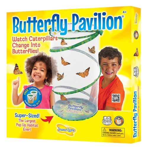Insect Lore Butterfly Pavilion with Voucher for Live Caterpillars | 2ft Tall Habitat & STEM Journal | Redeem Voucher for 5 Live Baby Caterpillars | Painted Lady Butterfly Growing Kit