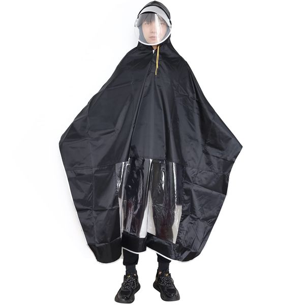 Caffmo Unisex Long Rain Poncho, Cycling, Motorcycle Rides, Commutes, Thick, Waterproof, Large Double Brim, w/ Storage Bag, One Size Fits All, 4XL, 57.1 x 47.2 x 55.1 x 5.9 in (145 x 120 x 140 x 15