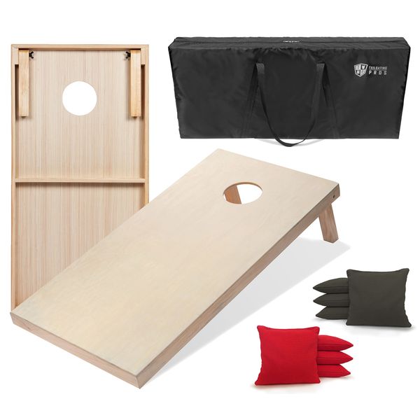 Tailgating Pros Solid Wood Premium Cornhole Boards with Corn Filled Bags - Regulation or Tailgating Size w/Optional Carrying Case & LED Lights