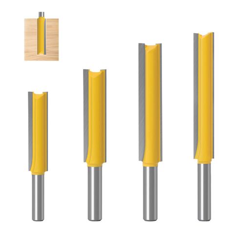 HWTONG Pack of 4 Extra Long Flush Cutters for Wood, Straight Cut, Carbide, 8 mm Shank, 76 mm Cutting Length, 109 mm Total Length