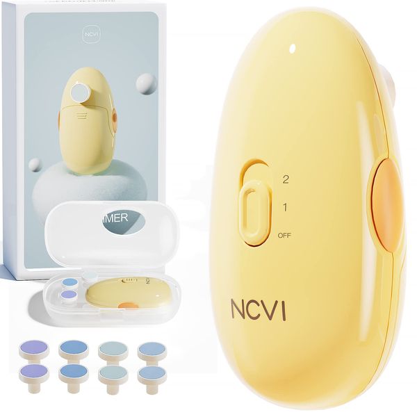 NCVI Baby Nail Trimmer Electric, Baby Nail File, Safe Baby Nail Clippers, Trim and Polish Set for Newborn Baby Infant Toddler Kids, Fingernails Care, Grooming & Manicure kit, 8 Grinding Heads, Yellow