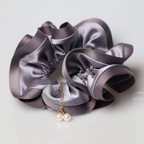 shefun JP125 Scrunchie, Voluminous Pearl, Satin, Elegant, Stylish, Adult, Daily Hair Ornament, 4 Colors, grey (grey marl)