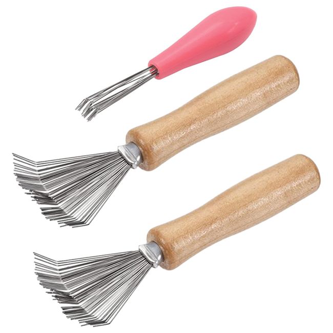 SUNERLORY 3 Stück Haarbürstenreiniger, Metalldraht Rechen Haarbürsten Reiniger Kamm Reinigungsbürste Haarbürsten Reiniger Werkzeug für Kämmen, Badematten, Teppichen(Size:1set)